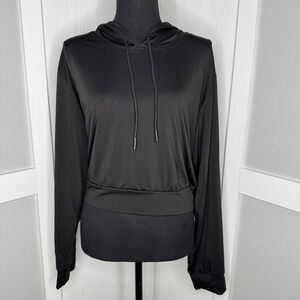 Real Essentials Black Cropped Hoodie Sweatshirt | Women's Plus 3X Stretch‎